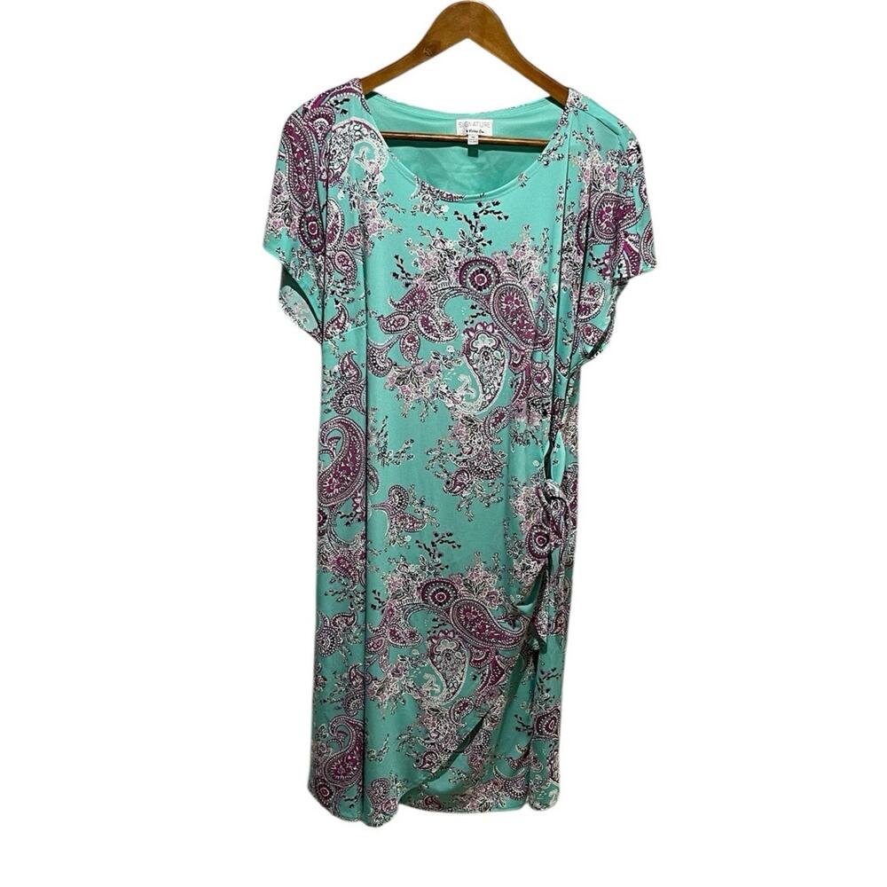Signature Robbie Bee Fairy Boho Printed Faux-Wrap Dress Women's 1X Paisley Tie